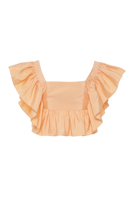 Gizia Square Neckline Orange Crop Top With Puffy Sleeves With Zipper. 1