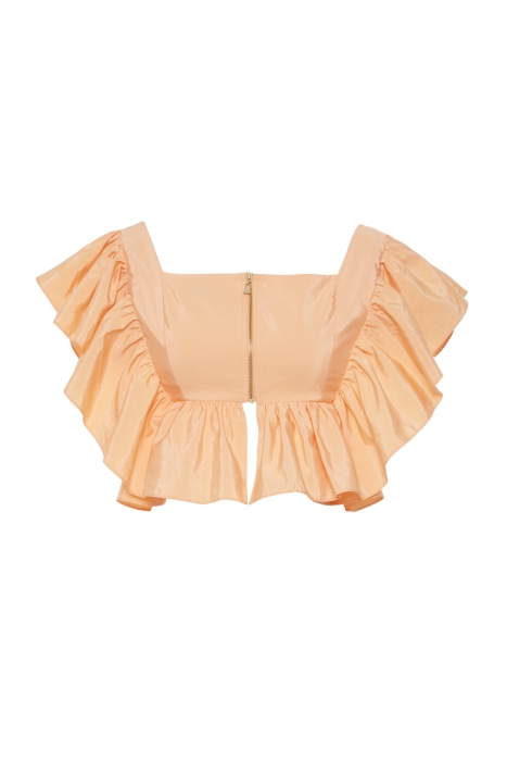 Gizia Square Neckline Orange Crop Top With Puffy Sleeves With Zipper. 3