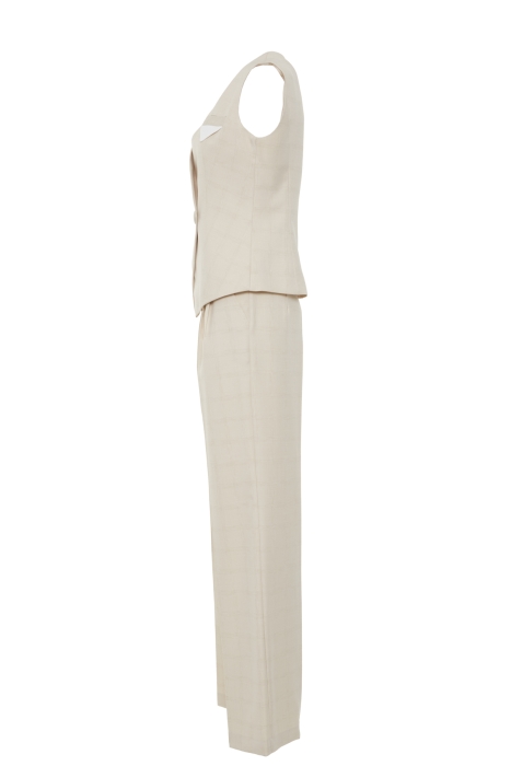 Gizia Beige Suit With Collar Pocket Handkerchief Detail Vest And Palazzo Pants. 2 Gizia Beige Suit With Collar Pocket Handkerchief Detail Vest And Palazzo Pants. 2