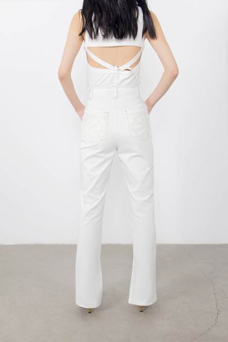 Gizia White Jeans with Lace Pockets With Slits On The Legs. 2 Gizia White Jeans with Lace Pockets With Slits On The Legs. 2