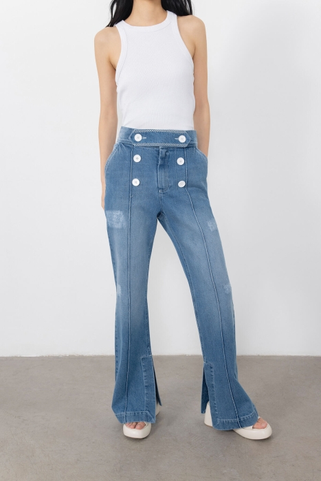 Gizia Jeans with Button Epaulette Slit Detail. 3 Gizia Jeans with Button Epaulette Slit Detail. 3