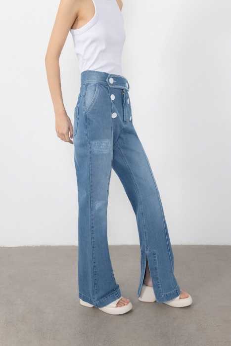 Gizia Jeans with Button Epaulette Slit Detail. 4 Gizia Jeans with Button Epaulette Slit Detail. 4