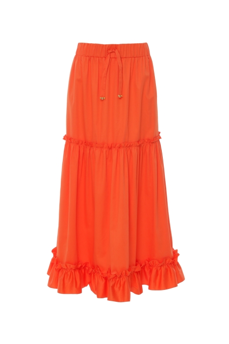 Gizia Long Orange Skirt With Ruffle Detail Lace-up Embroidered Waist Elastic. 6