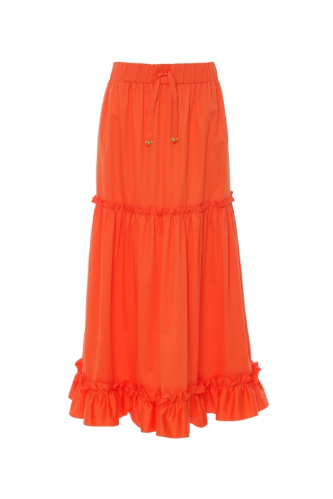 Gizia Long Orange Skirt With Ruffle Detail Lace-up Embroidered Waist Elastic. 6 Gizia Long Orange Skirt With Ruffle Detail Lace-up Embroidered Waist Elastic. 6