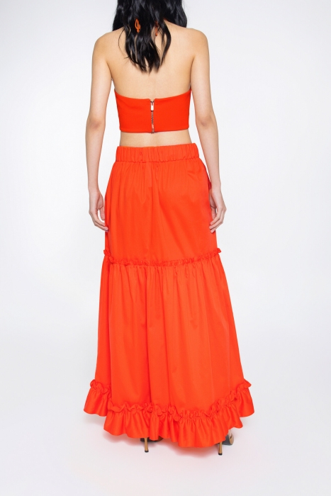 Gizia Long Orange Skirt With Ruffle Detail Lace-up Embroidered Waist Elastic. 5 Gizia Long Orange Skirt With Ruffle Detail Lace-up Embroidered Waist Elastic. 5