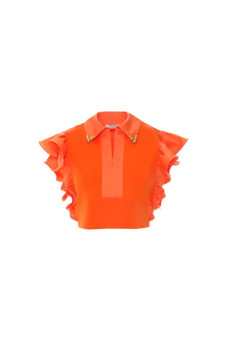 Gizia Orange Crop Blouse With Flywheel Sleeve Detail Embroidered Hidden Zipper. 6 Gizia Orange Crop Blouse With Flywheel Sleeve Detail Embroidered Hidden Zipper. 6