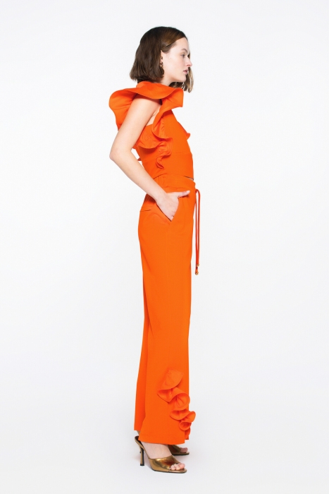 Gizia Orange Crop Blouse With Flywheel Sleeve Detail Embroidered Hidden Zipper. 3 Gizia Orange Crop Blouse With Flywheel Sleeve Detail Embroidered Hidden Zipper. 3
