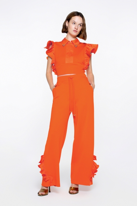Gizia Orange Crop Blouse With Flywheel Sleeve Detail Embroidered Hidden Zipper. 1 Gizia Orange Crop Blouse With Flywheel Sleeve Detail Embroidered Hidden Zipper. 1