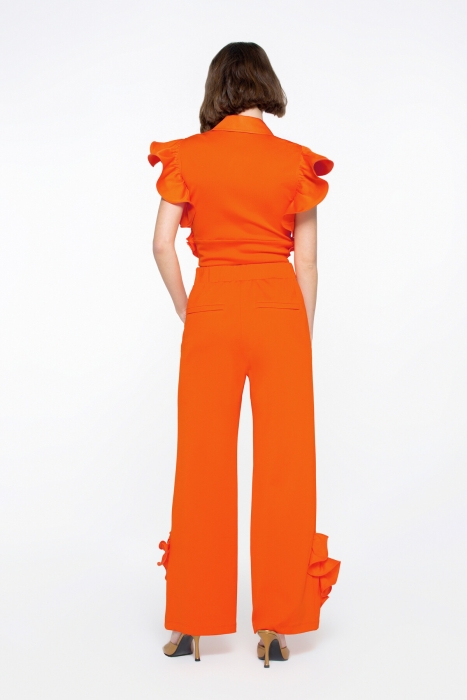Gizia Orange Crop Blouse With Flywheel Sleeve Detail Embroidered Hidden Zipper. 5