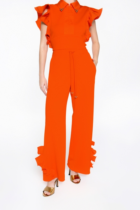 Gizia Orange Tracksuit With Elastic Back With Embroidered Lace-up Detail With Ruffle at the End of the Trotters. 2