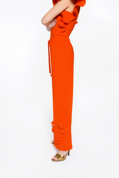 Gizia Orange Tracksuit With Elastic Back With Embroidered Lace-up Detail With Ruffle at the End of the Trotters. 3
