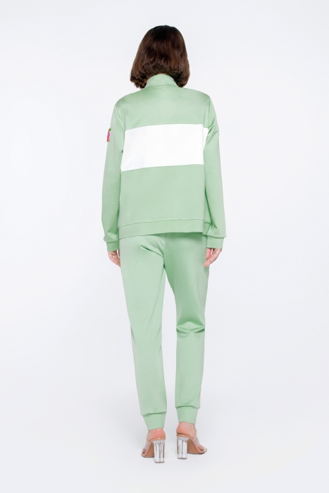Gizia Green Sweatshirt with Applique Detail Zipper. 3