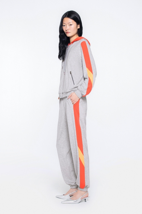 Gizia Grey Sports Top With Hooded Stripe Detail. 2