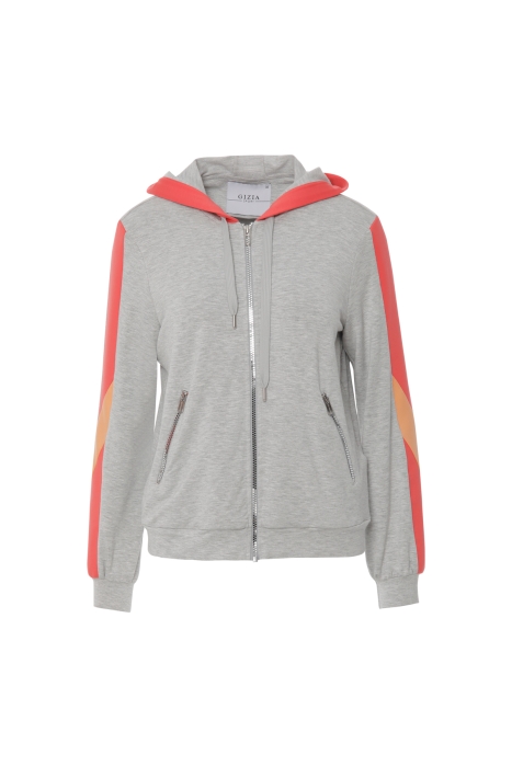 Gizia Grey Sports Top With Hooded Stripe Detail. 4