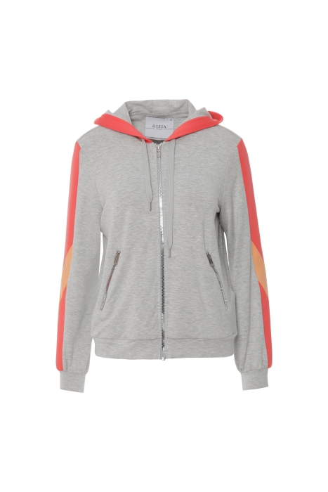 Gizia Grey Sports Top With Hooded Stripe Detail. 4 Gizia Grey Sports Top With Hooded Stripe Detail. 4