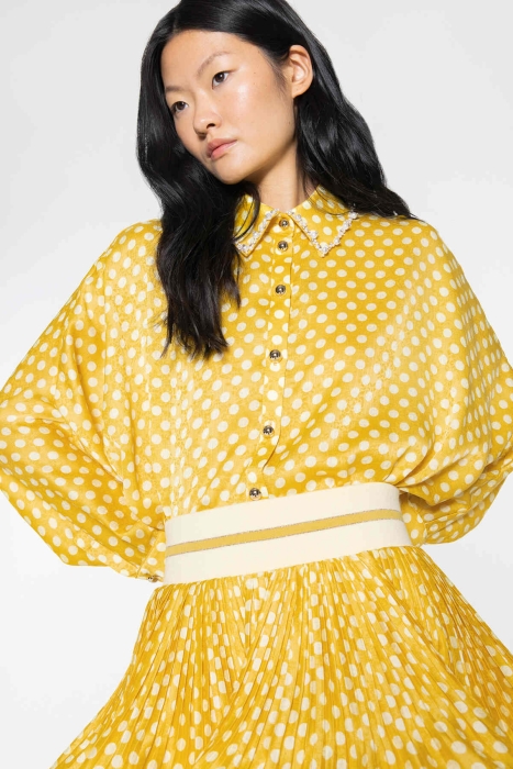 Gizia Embroidered Detailed Polka Dot Yellow Blouse. 2