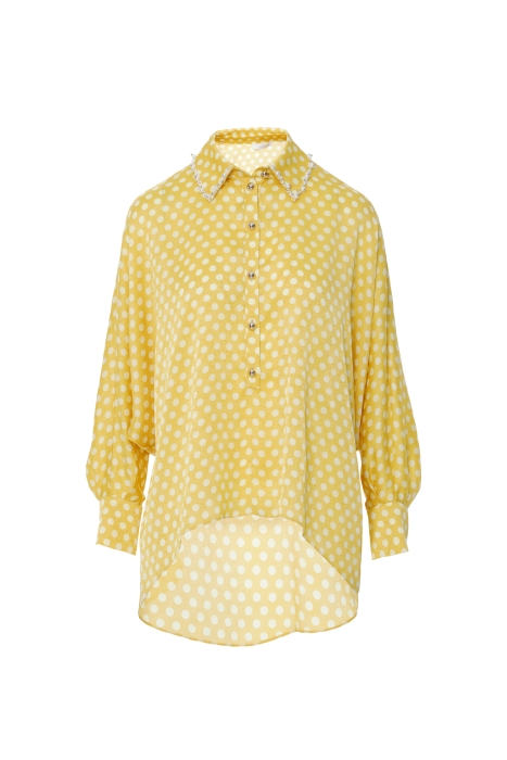 Gizia Embroidered Detailed Polka Dot Yellow Blouse. 4