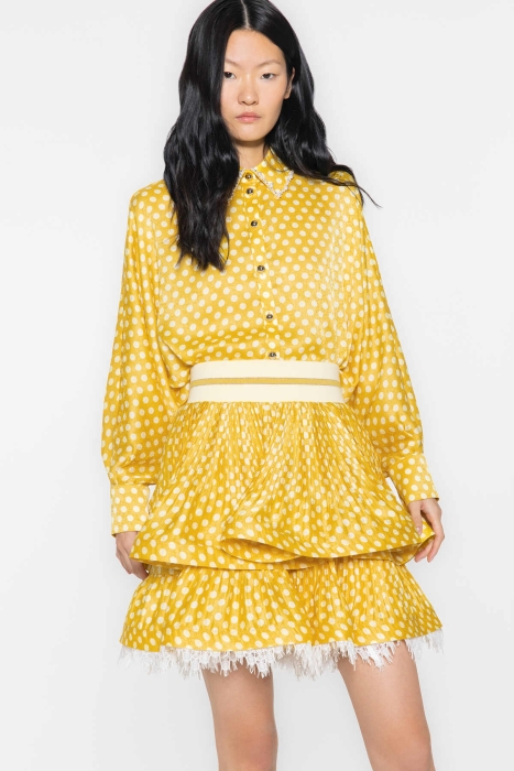 Gizia Embroidered Detailed Polka Dot Yellow Blouse. 1