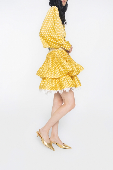Gizia Yellow Skirt with Pleated Grainy Lace Detail. 3 Gizia Yellow Skirt with Pleated Grainy Lace Detail. 3