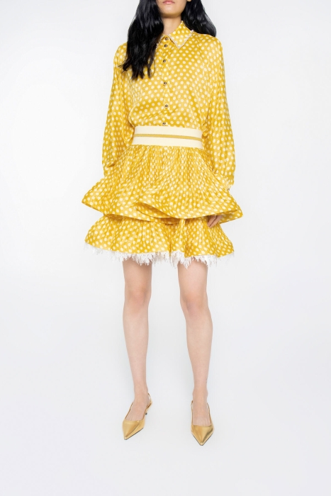 Gizia Yellow Skirt with Pleated Grainy Lace Detail. 2 Gizia Yellow Skirt with Pleated Grainy Lace Detail. 2