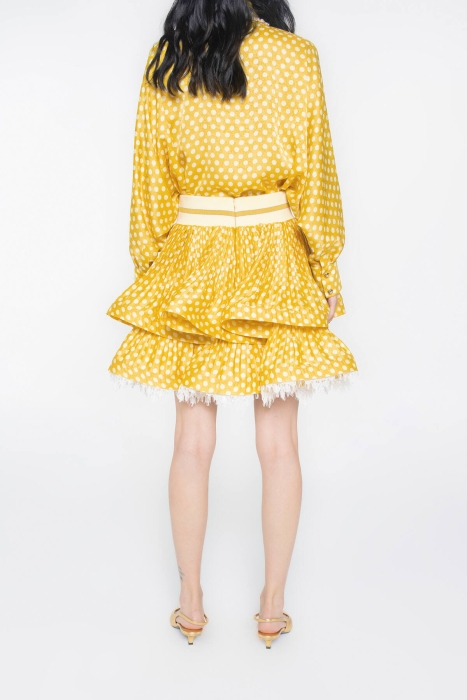 Gizia Yellow Skirt with Pleated Grainy Lace Detail. 4 Gizia Yellow Skirt with Pleated Grainy Lace Detail. 4