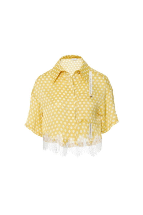 Gizia Yellow Shirt with Lace Points And Gold Button Detail. 4
