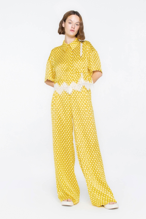 Gizia Yellow Shirt with Lace Points And Gold Button Detail. 1