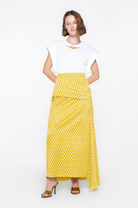 Gizia Yellow Skirt with Asymmetric Pleated Detail. 1