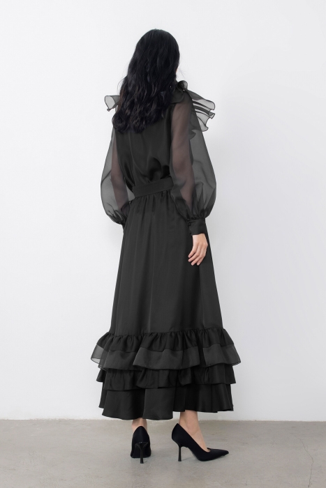 Gizia Black Skirt With Ruffled Organza Detail. 4