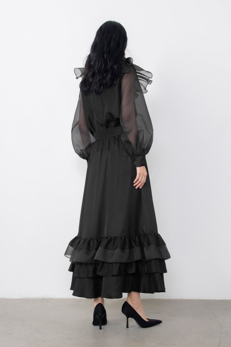 Gizia Black Skirt With Ruffled Organza Detail. 4 Gizia Black Skirt With Ruffled Organza Detail. 4