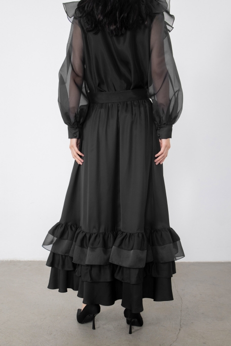 Gizia Black Skirt With Ruffled Organza Detail. 3 Gizia Black Skirt With Ruffled Organza Detail. 3