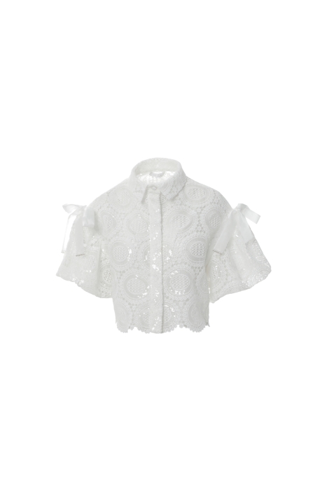 Gizia Embroidered Ecru Lace Shirt with Bow Detail On the Shoulders. 5