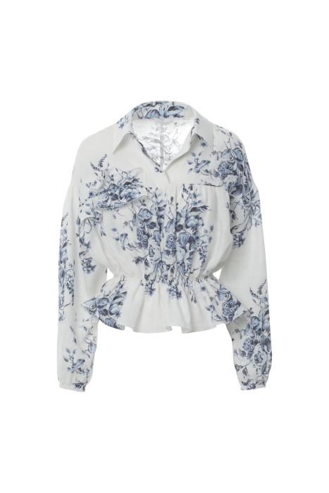 Gizia Blouse with Ruffled Shirring Embroidered Detail. 5