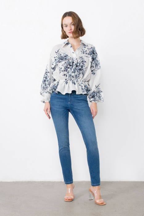 Gizia Blouse with Ruffled Shirring Embroidered Detail. 1