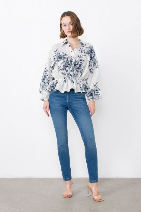 Gizia Blouse with Ruffled Shirring Embroidered Detail. 1 Gizia Blouse with Ruffled Shirring Embroidered Detail. 1