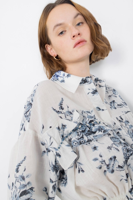 Gizia Blouse with Ruffled Shirring Embroidered Detail. 2 Gizia Blouse with Ruffled Shirring Embroidered Detail. 2