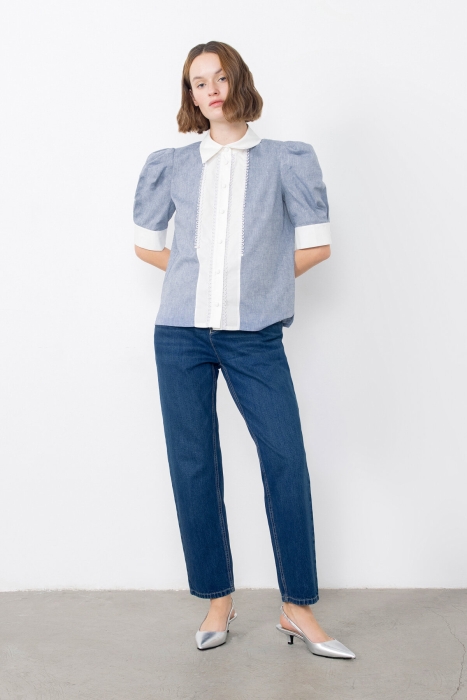 Gizia Transparent Blue Shirt With Ribbon Accessories. 1