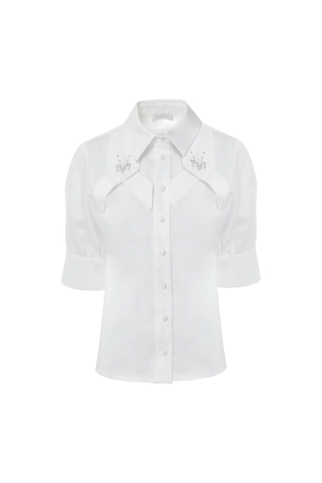 Gizia White Shirt Embroidered with Origami Detail. 3