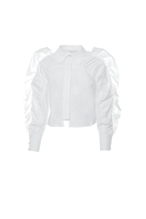 Gizia White Shirt With Pearl Buttons With Ruffles And Shirred Sleeves. 6