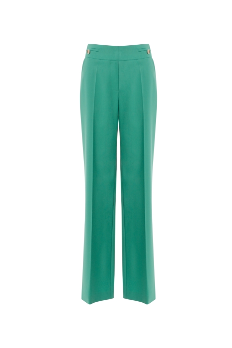 Gizia Green Trousers with Gold Button Detail Flato Pockets. 5