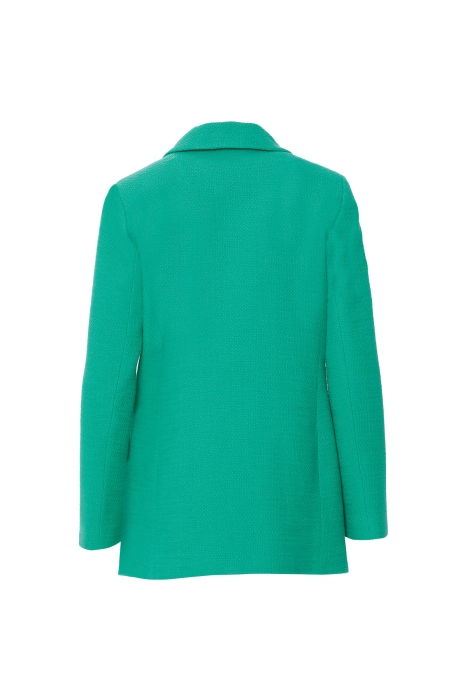 Gizia Casual Cut Green Tweed Blazer Jacket With Flower Brooch Detail. 3