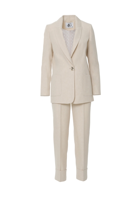 Gizia Big Metal Buttoned Double Turn Ups Beige Suit. 1