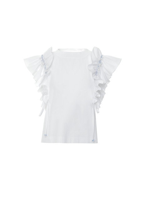 Gizia Embroidered White Blouse With Ruffled Lace Detail. 3