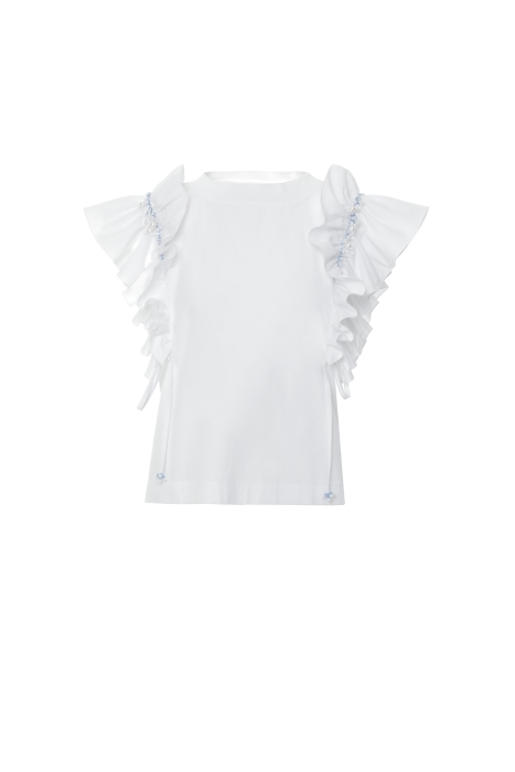 Gizia Embroidered White Blouse With Ruffled Lace Detail. 3 Gizia Embroidered White Blouse With Ruffled Lace Detail. 3