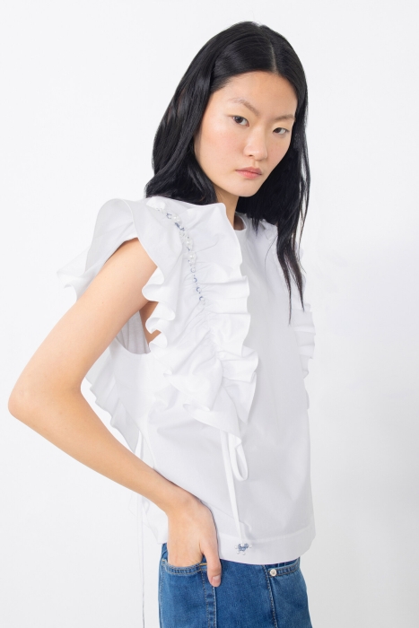 Gizia Embroidered White Blouse With Ruffled Lace Detail. 2
