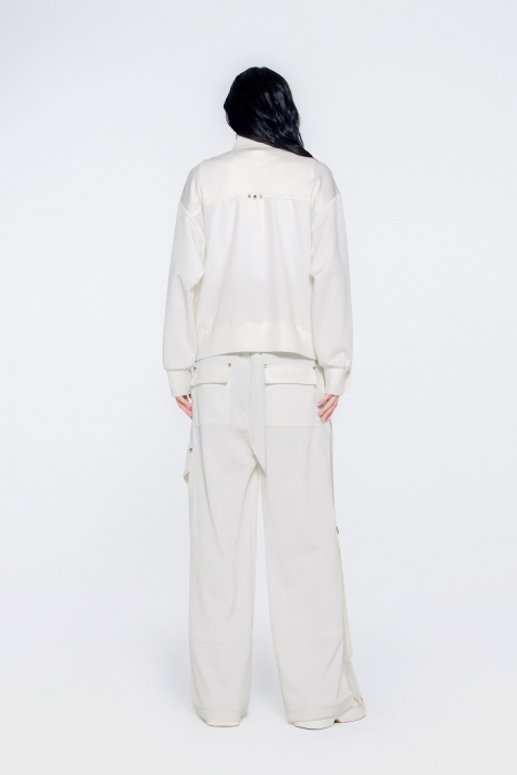 Gizia Turtleneck Ecru Jacket With Cube Bead Detail. 3