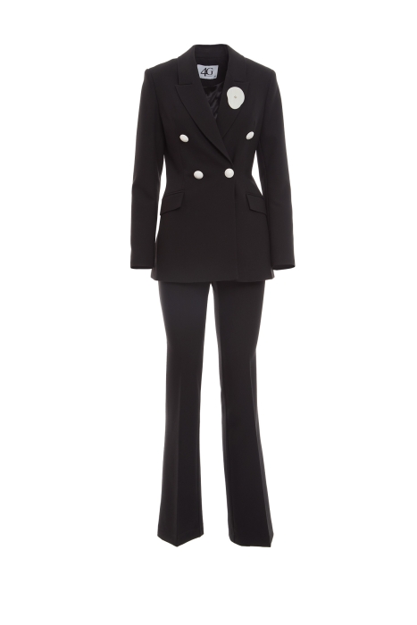 Gizia Big Button And Brooch Detailed Fit Black Suit. 1
