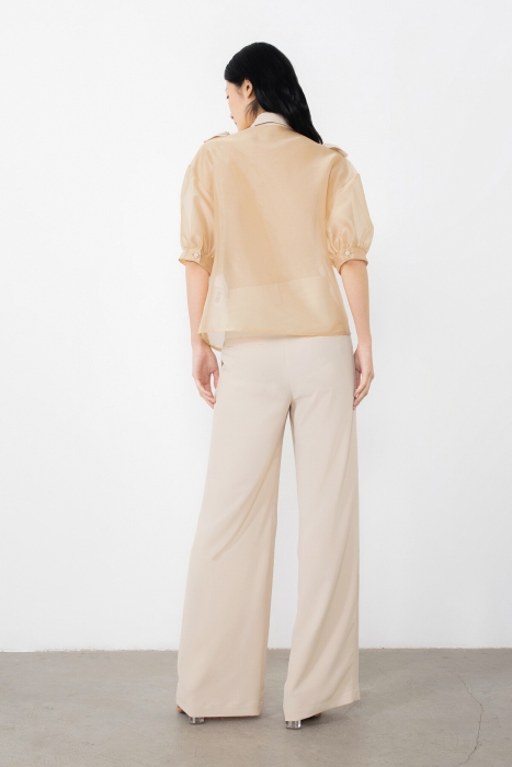 Gizia Transparent Salmon Colored Blouse With Voluminous Sleeves. 4 Gizia Transparent Salmon Colored Blouse With Voluminous Sleeves. 4