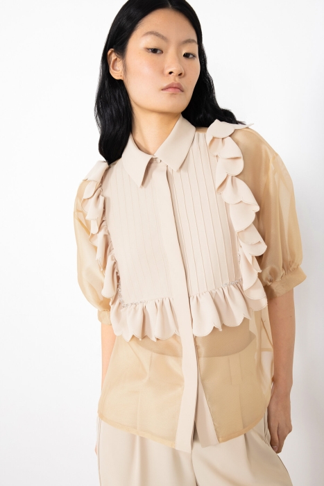 Gizia Transparent Salmon Colored Blouse With Voluminous Sleeves. 2 Gizia Transparent Salmon Colored Blouse With Voluminous Sleeves. 2