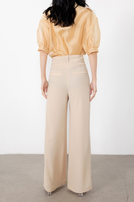 Gizia Beige Trousers with Pleated Ribbed Fronts. 4